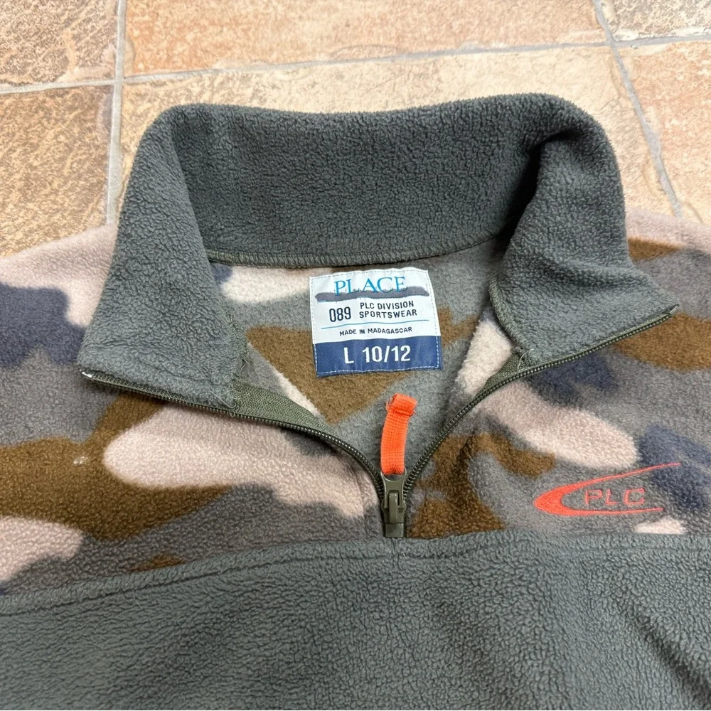 The Childrens Place Boys Camo Fleece Pullover Quarter‎ Zip Green Brown L 10/12